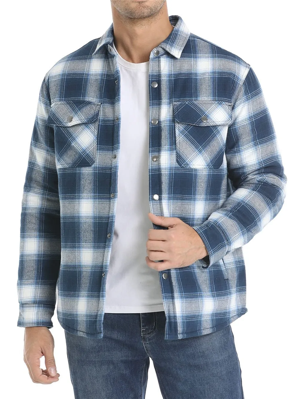West Louis Autumn Cotton Quilted Lined Flannel Shirt Jacket
