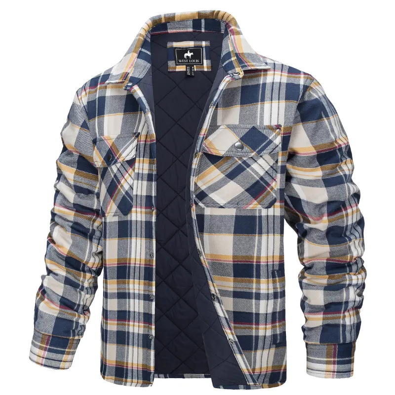West Louis Autumn Cotton Quilted Lined Flannel Shirt Jacket