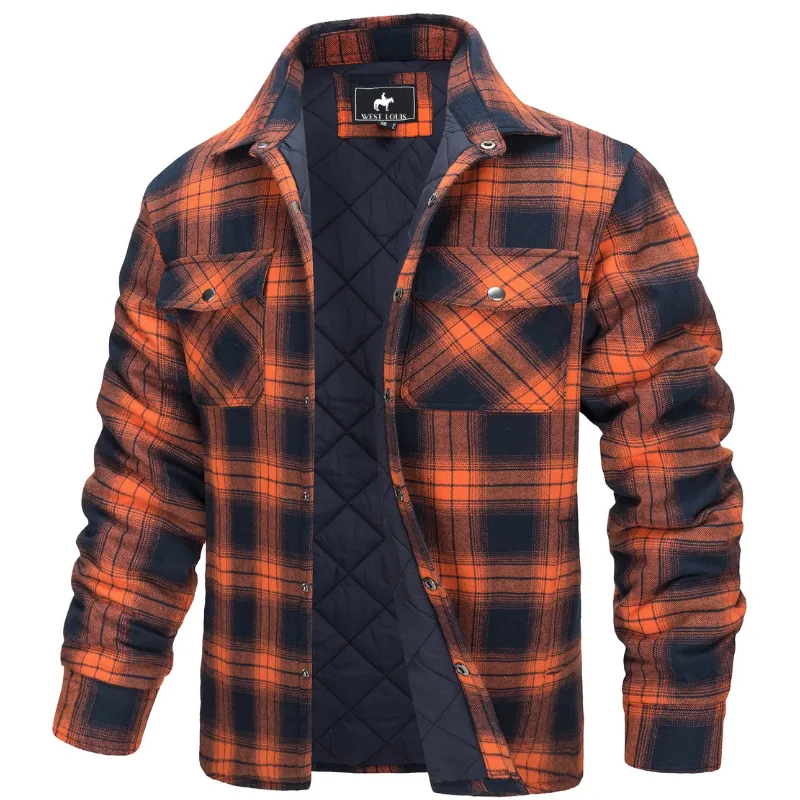 West Louis Autumn Cotton Quilted Lined Flannel Shirt Jacket