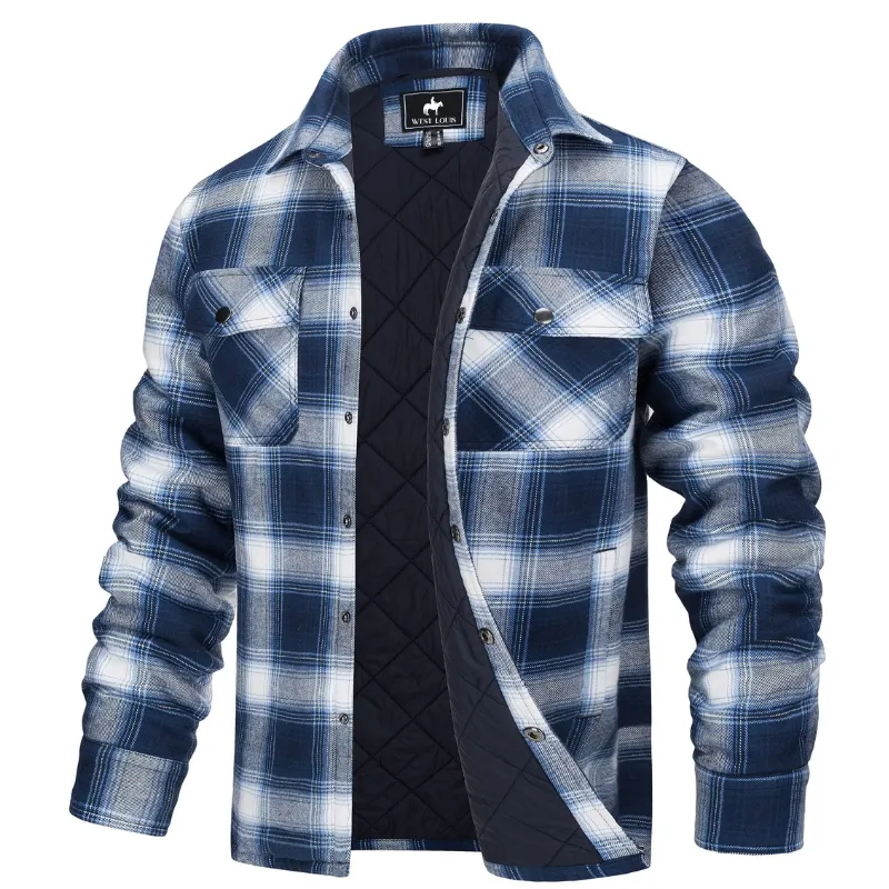 West Louis Autumn Cotton Quilted Lined Flannel Shirt Jacket