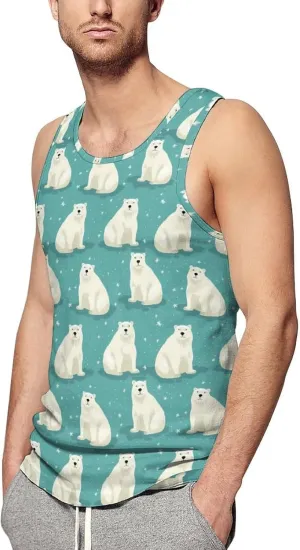 White Bear Pattern Mens Tank Top Undershirt Sleeveless Gym Vest Workout T-Shirts