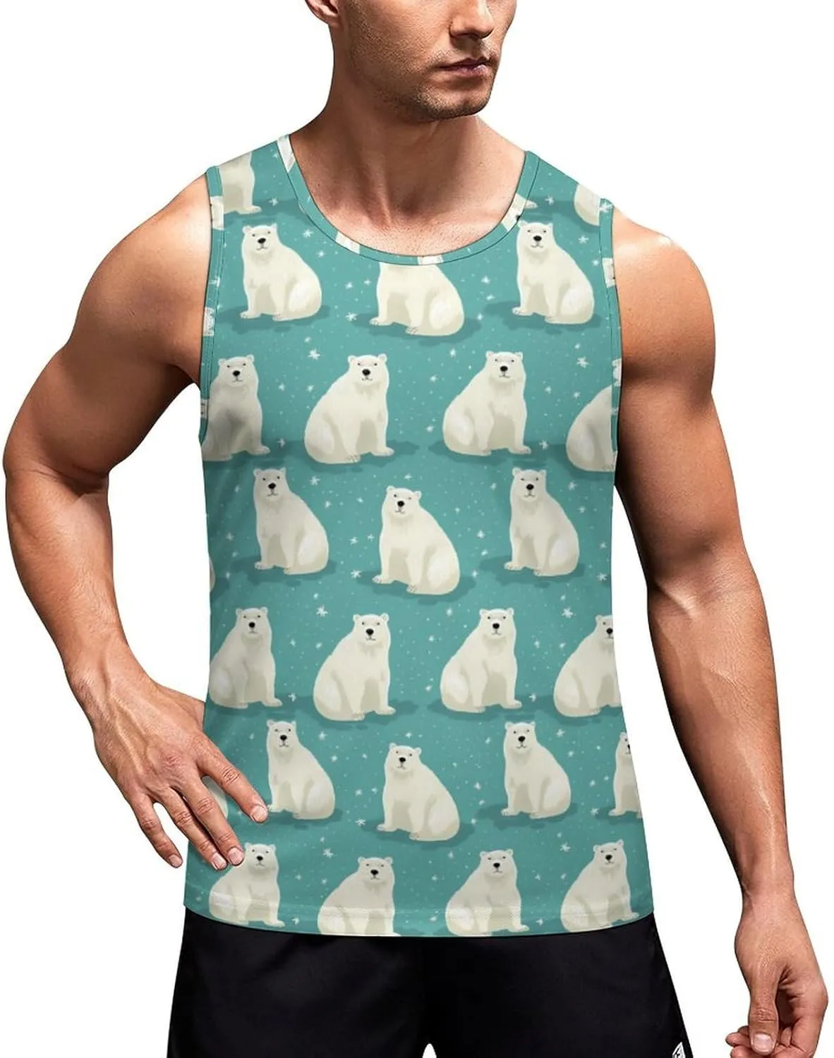 White Bear Pattern Mens Tank Top Undershirt Sleeveless Gym Vest Workout T-Shirts