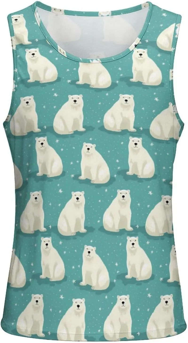 White Bear Pattern Mens Tank Top Undershirt Sleeveless Gym Vest Workout T-Shirts