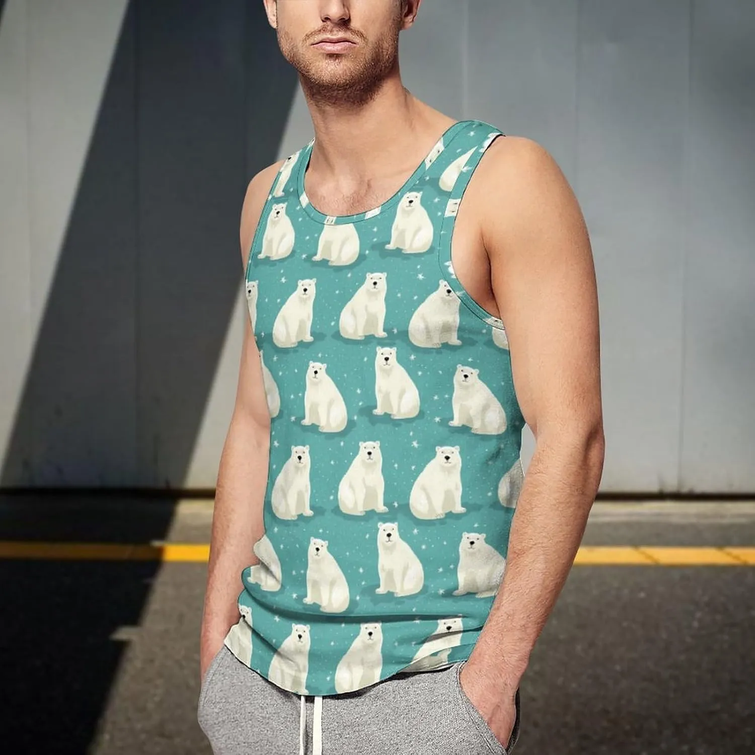White Bear Pattern Mens Tank Top Undershirt Sleeveless Gym Vest Workout T-Shirts