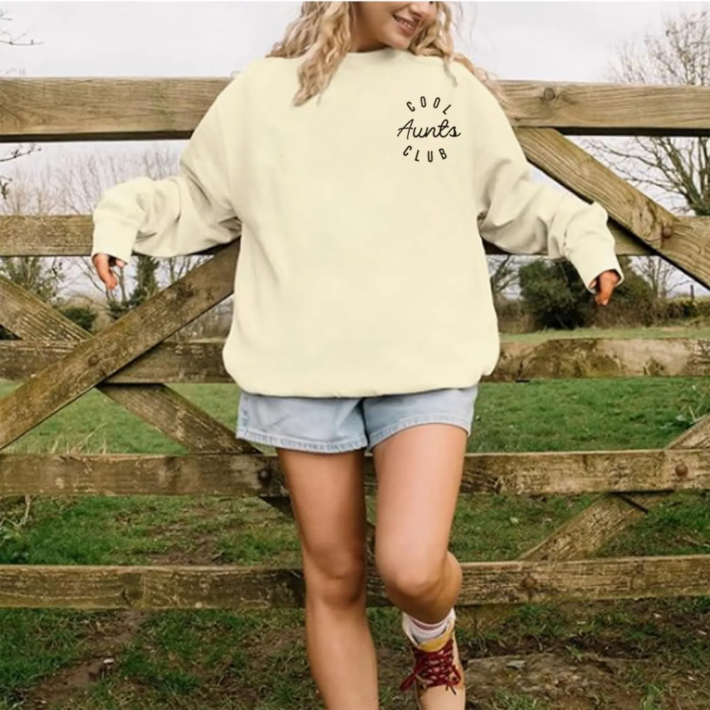 Women Aunt Sweatshirt Oversized Cool Aunts Club Crewneck Pullover Tops Auntie Letter Print Casual Sweatshirts