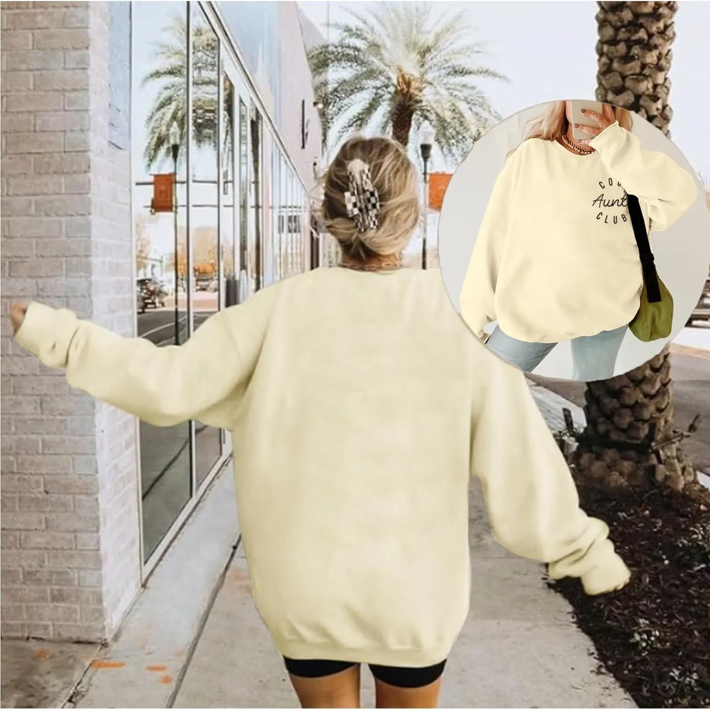 Women Aunt Sweatshirt Oversized Cool Aunts Club Crewneck Pullover Tops Auntie Letter Print Casual Sweatshirts