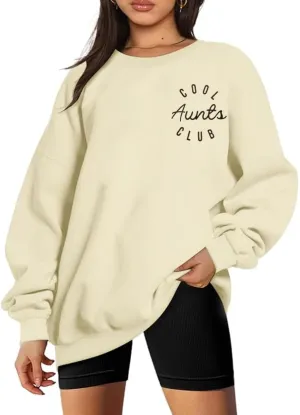 Women Aunt Sweatshirt Oversized Cool Aunts Club Crewneck Pullover Tops Auntie Letter Print Casual Sweatshirts