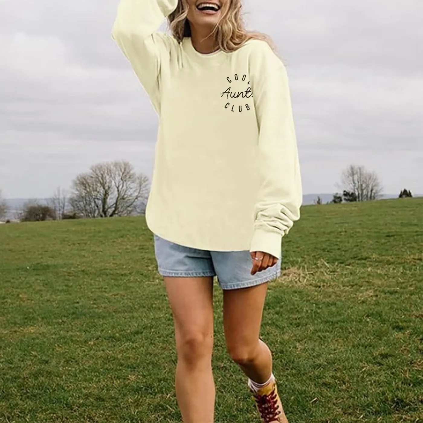 Women Aunt Sweatshirt Oversized Cool Aunts Club Crewneck Pullover Tops Auntie Letter Print Casual Sweatshirts