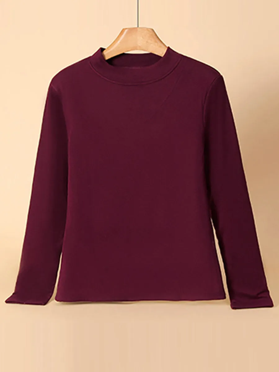 Women Autumn Casual Warm Pure Color O-Neck Blouse