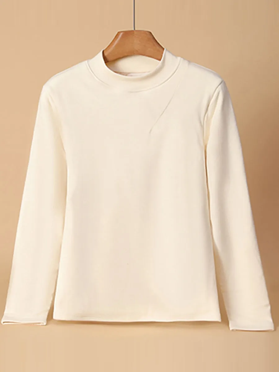 Women Autumn Casual Warm Pure Color O-Neck Blouse