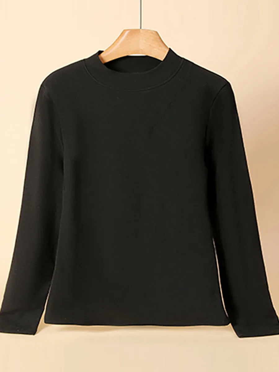 Women Autumn Casual Warm Pure Color O-Neck Blouse