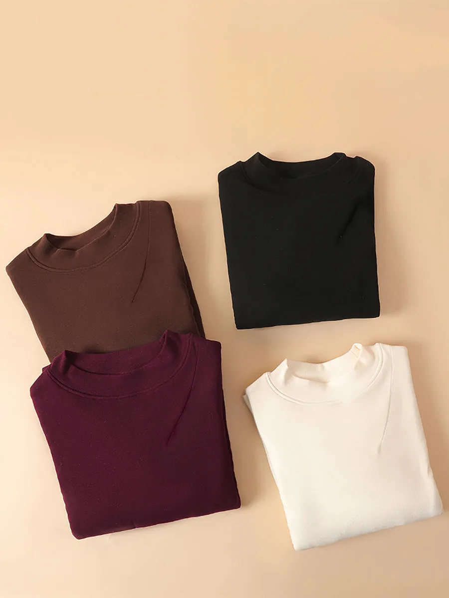 Women Autumn Casual Warm Pure Color O-Neck Blouse