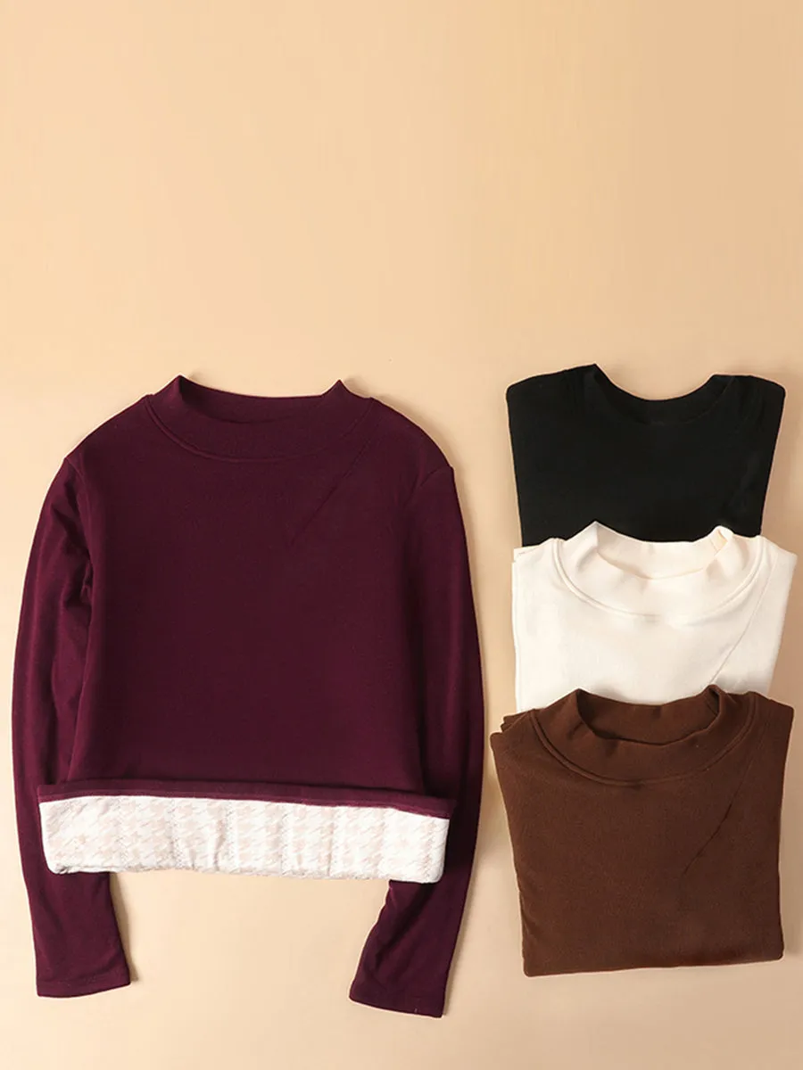 Women Autumn Casual Warm Pure Color O-Neck Blouse