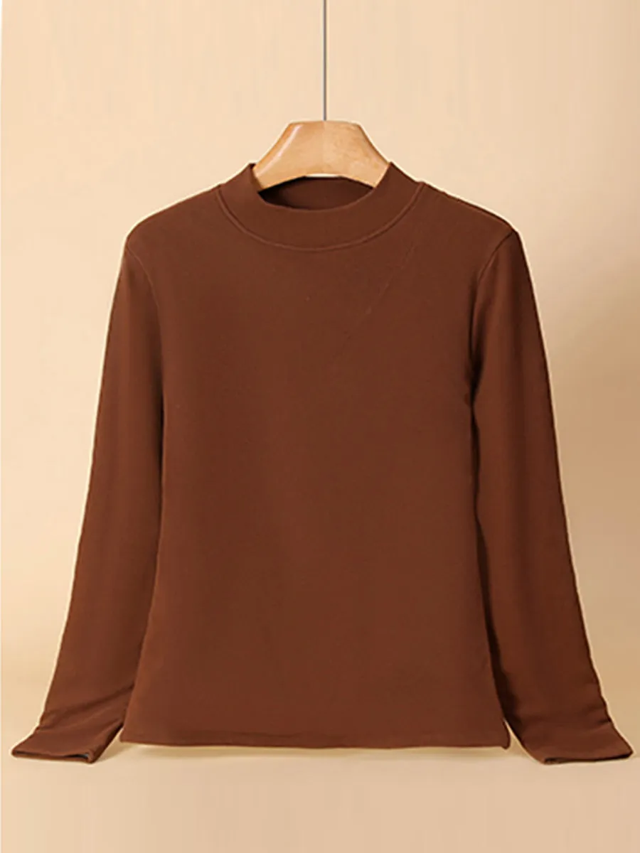 Women Autumn Casual Warm Pure Color O-Neck Blouse
