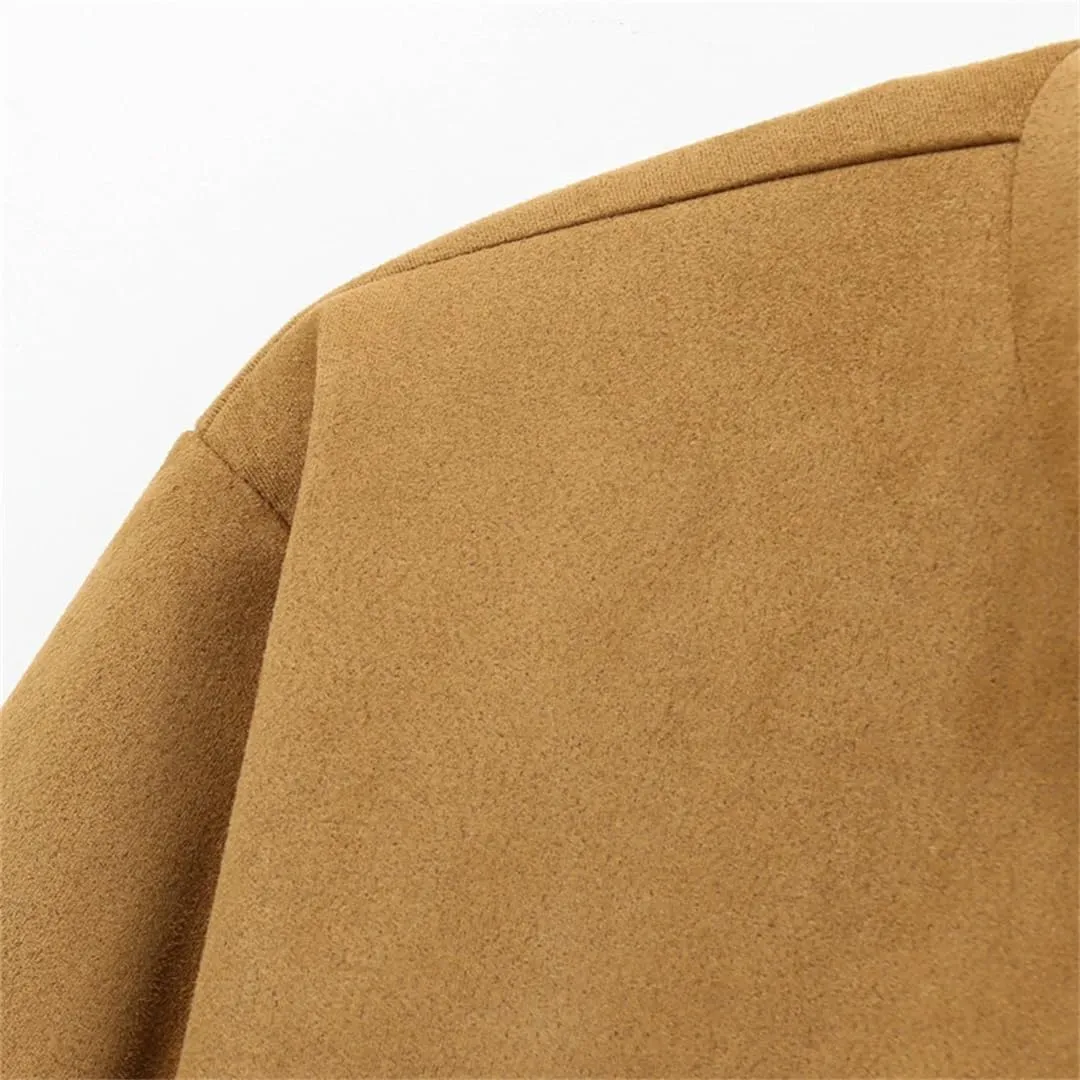 Women Cropped Suede Jacket Fall Long Sleeve Faux Leather Moto Biker Zipper Jacket