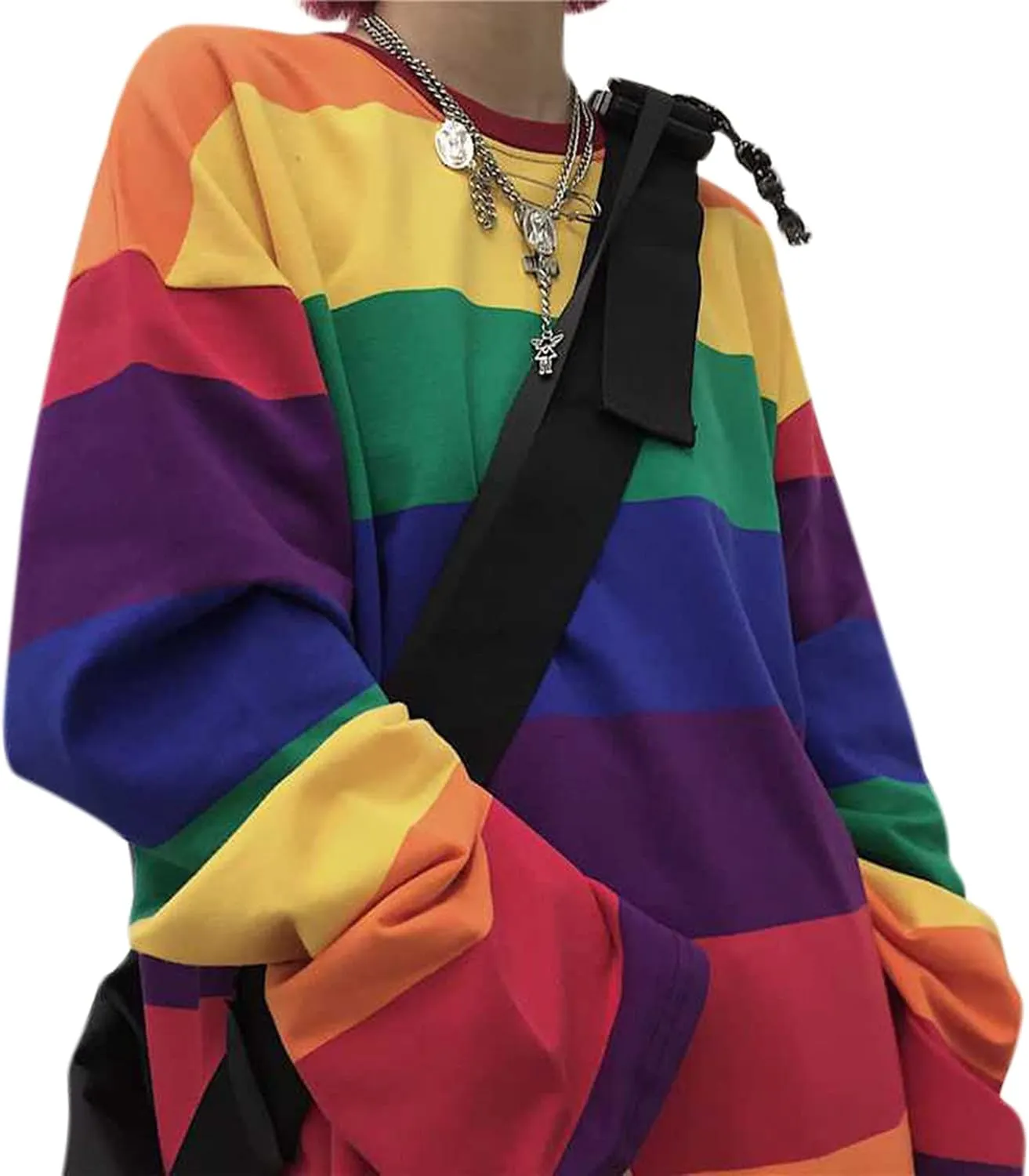 Women Girls Casual Oversized Striped T Shirt Long Sleeves Pullover Sweatshirt Tops