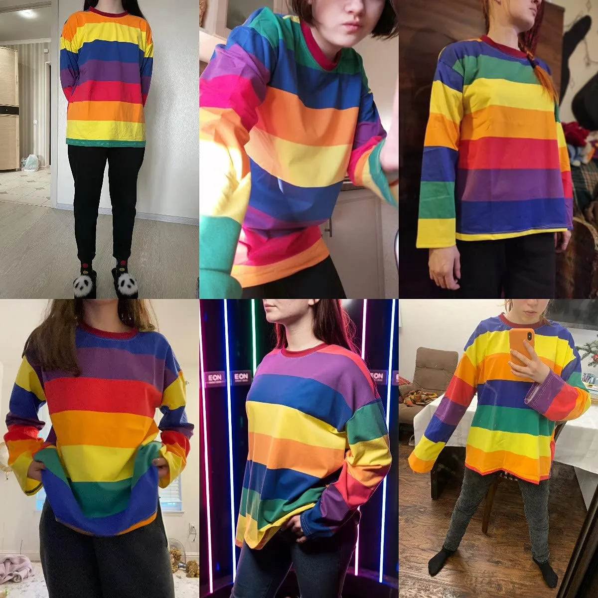 Women Girls Casual Oversized Striped T Shirt Long Sleeves Pullover Sweatshirt Tops