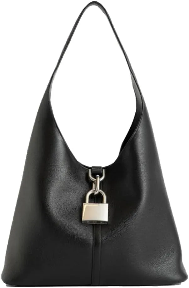 Women Handbag Genuine Leather Soft Bucket Bag Stylish Lock Design Shoulder Bag Satchel Ladies Daily Small Underarm
