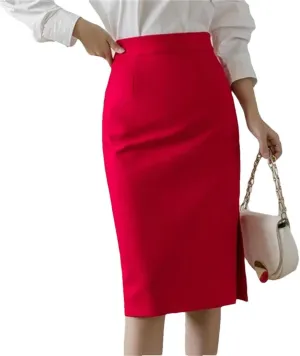 Women Korean High Wiast Office Skirt Long Skirts Elegant Sexy Pockets Midi Pencil Skirt