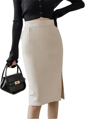 Women Korean High Wiast Office Skirt Long Skirts Elegant Sexy Pockets Midi Pencil Skirt