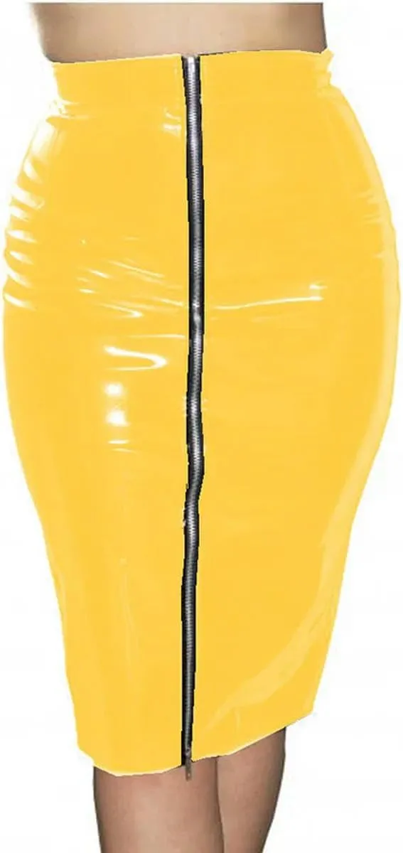 Women Leather Knee Length Bandage Skirt Full Zipper High Waist Pencil Midi Skirt HIPS Clubwear