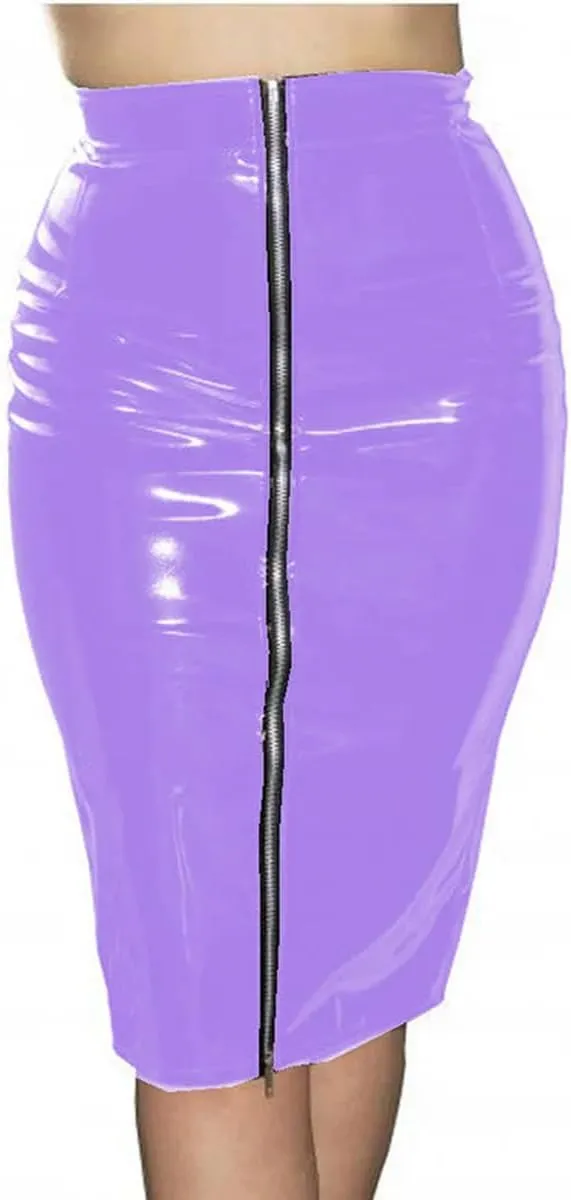 Women Leather Knee Length Bandage Skirt Full Zipper High Waist Pencil Midi Skirt HIPS Clubwear