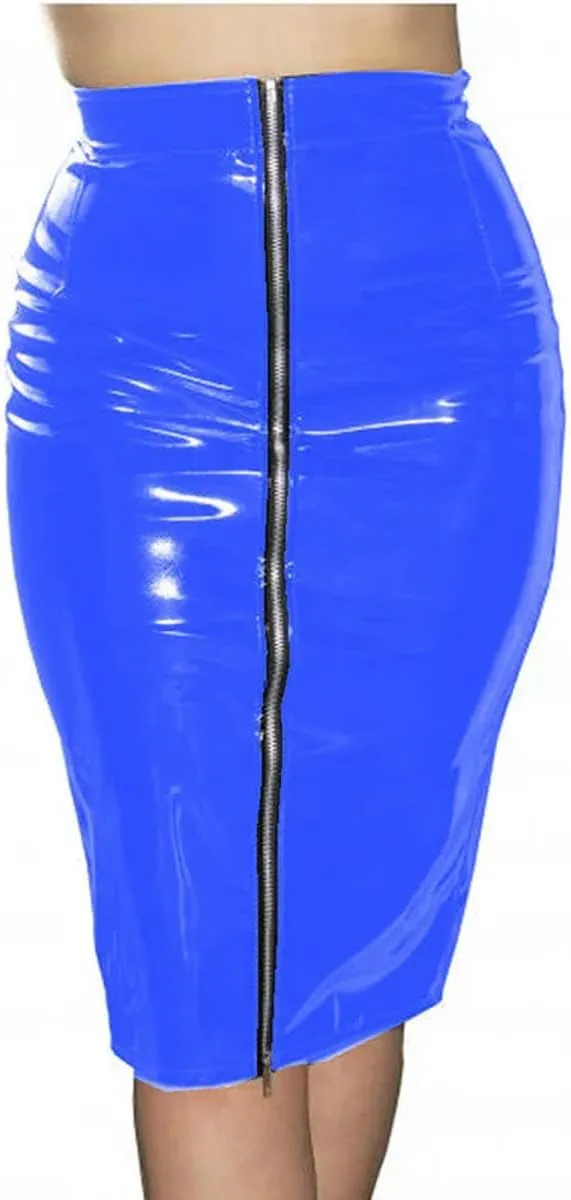 Women Leather Knee Length Bandage Skirt Full Zipper High Waist Pencil Midi Skirt HIPS Clubwear