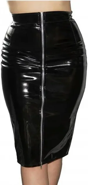 Women Leather Knee Length Bandage Skirt Full Zipper High Waist Pencil Midi Skirt HIPS Clubwear