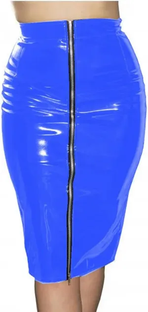 Women Leather Knee Length Bandage Skirt Full Zipper High Waist Pencil Midi Skirt HIPS Clubwear