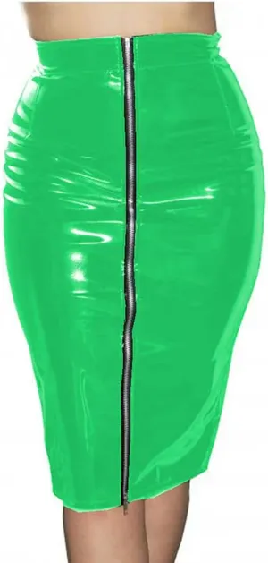 Women Leather Knee Length Bandage Skirt Full Zipper High Waist Pencil Midi Skirt HIPS Clubwear