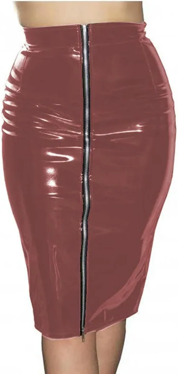 Women Leather Knee Length Bandage Skirt Full Zipper High Waist Pencil Midi Skirt HIPS Clubwear