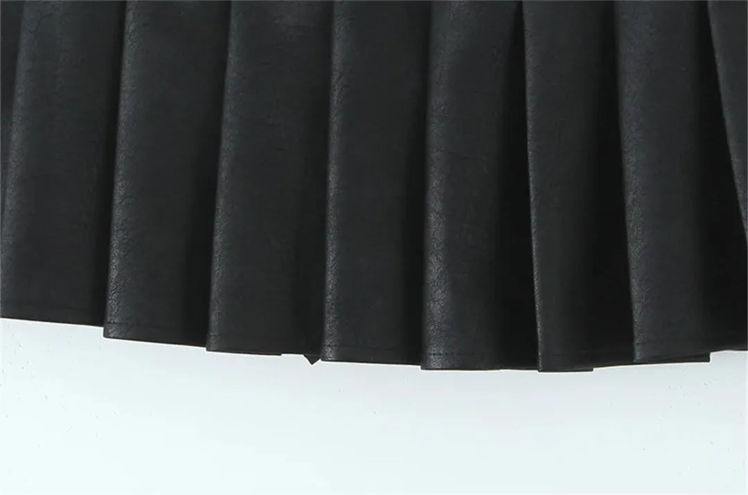 Women Pleated Mini Skirt Sexy Low Waist Super Short Skirts Chic Pu Leather Slim Skorts
