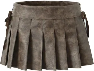 Women Pleated Mini Skirt Sexy Low Waist Super Short Skirts Chic Pu Leather Slim Skorts