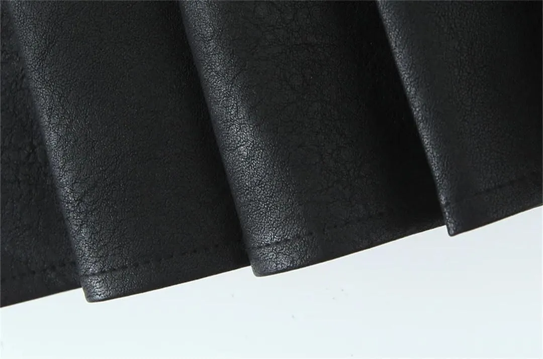 Women Pleated Mini Skirt Sexy Low Waist Super Short Skirts Chic Pu Leather Slim Skorts