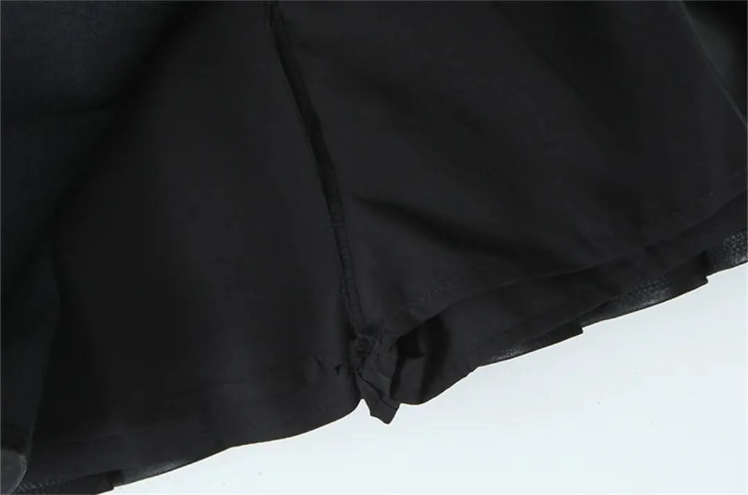 Women Pleated Mini Skirt Sexy Low Waist Super Short Skirts Chic Pu Leather Slim Skorts