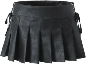Women Pleated Mini Skirt Sexy Low Waist Super Short Skirts Chic Pu Leather Slim Skorts
