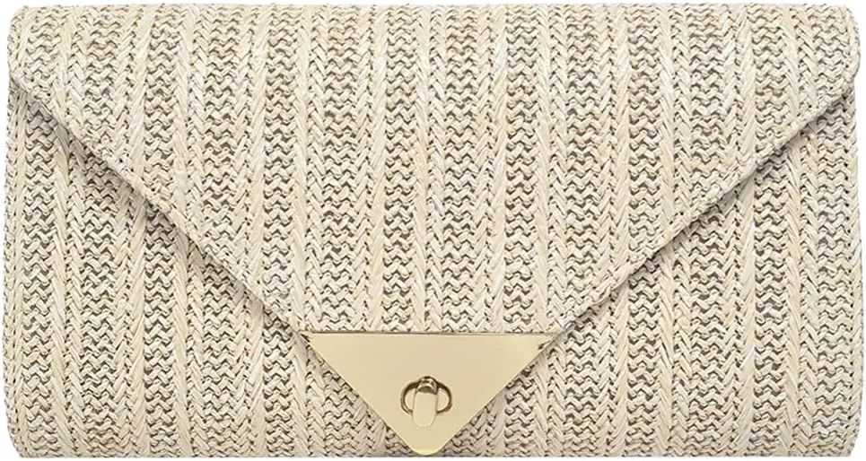 Women Stylish Straw Purse Woven Beach Evening Bag Straw Clutch Bag Shoulder Crossbody Handbag for Summer Party Casual