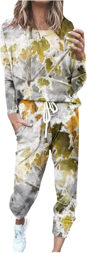 Womens 2 Piece Outfits Lounge Sweatsuit Sets Sleeve Wear Sports Suit Pullover and Baggy Sweatpants with Pockets