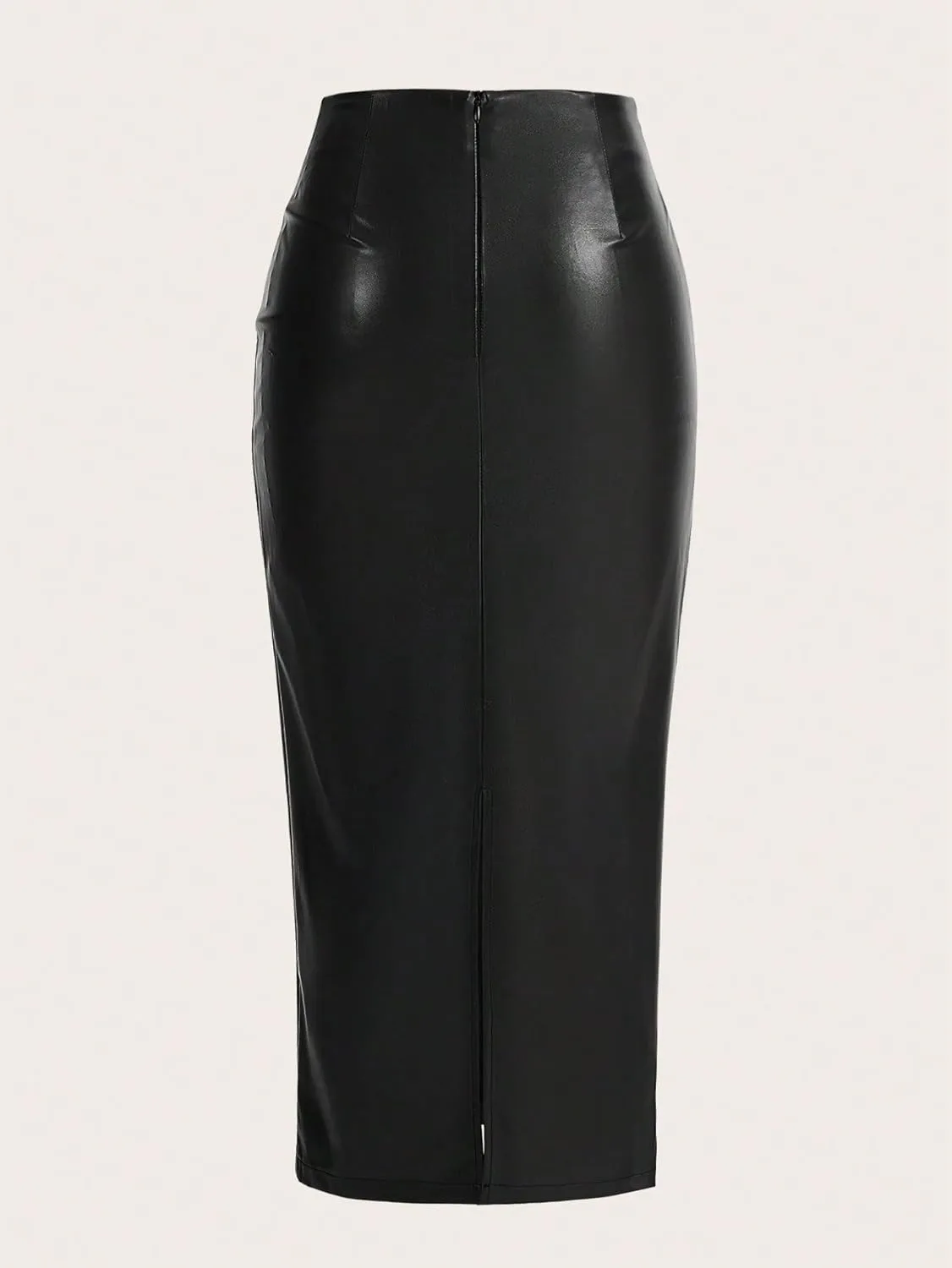 Women's 2025 Casual Maxi Long Skirts Solid Color Pu Leather Skirt