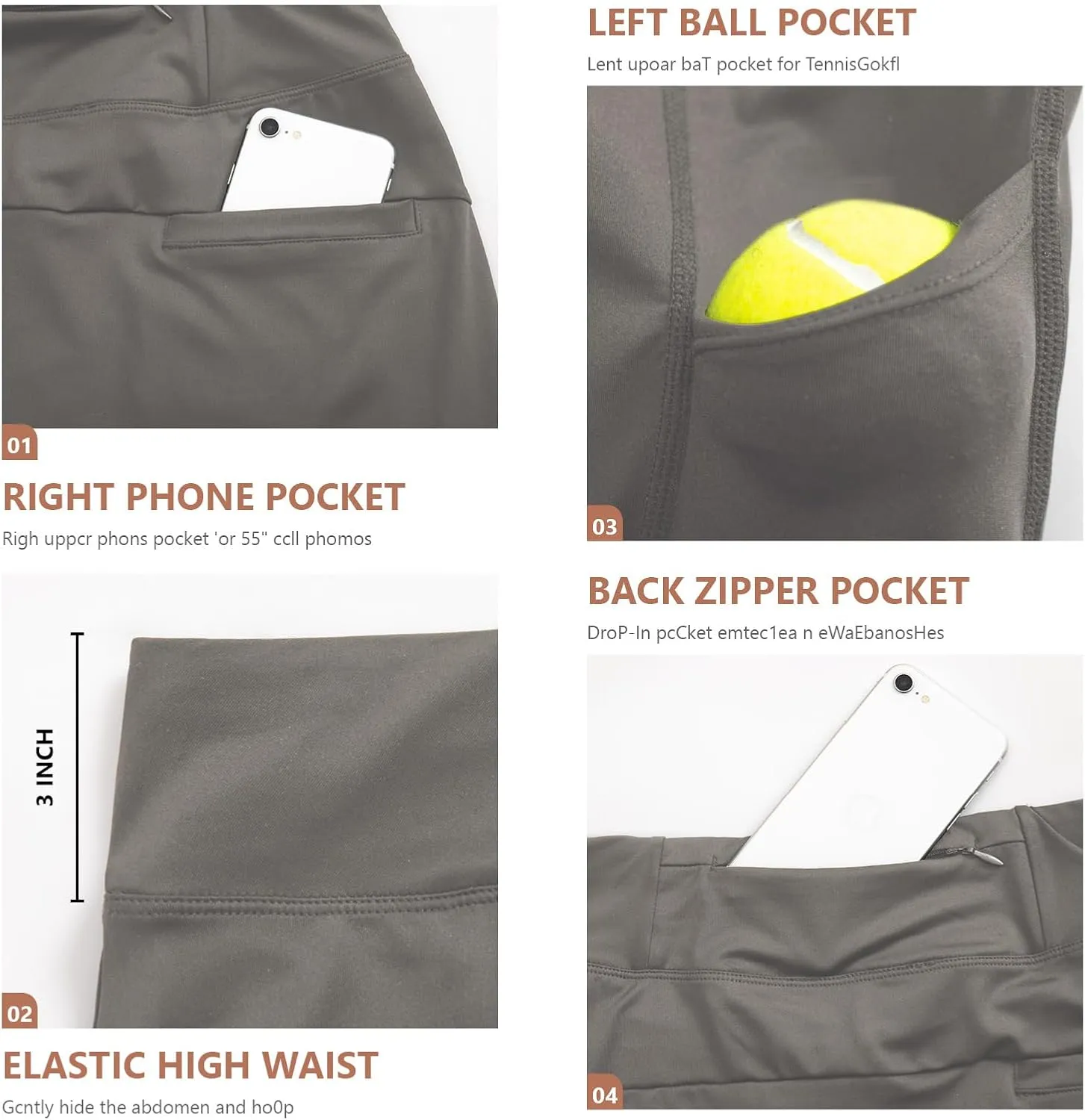 Women's Athletic Tennis Skirts with Pockets Golf Built-in Skorts Skirts for Women for Sports Running Training
