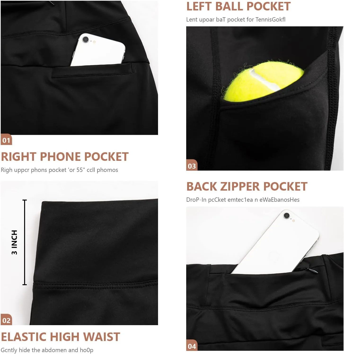 Women's Athletic Tennis Skirts with Pockets Golf Built-in Skorts Skirts for Women for Sports Running Training