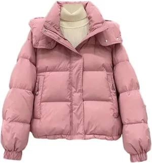 Women's Autumn Winter Down Cotton Jacket Women's Cotton-Padded Thicken Warm Hooded Parkas Short Coat