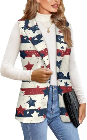 Womens Casual Suit Loose Fit One Button Waistcoat Sleeveless Blazer Jacket Dressy Suit Jacket