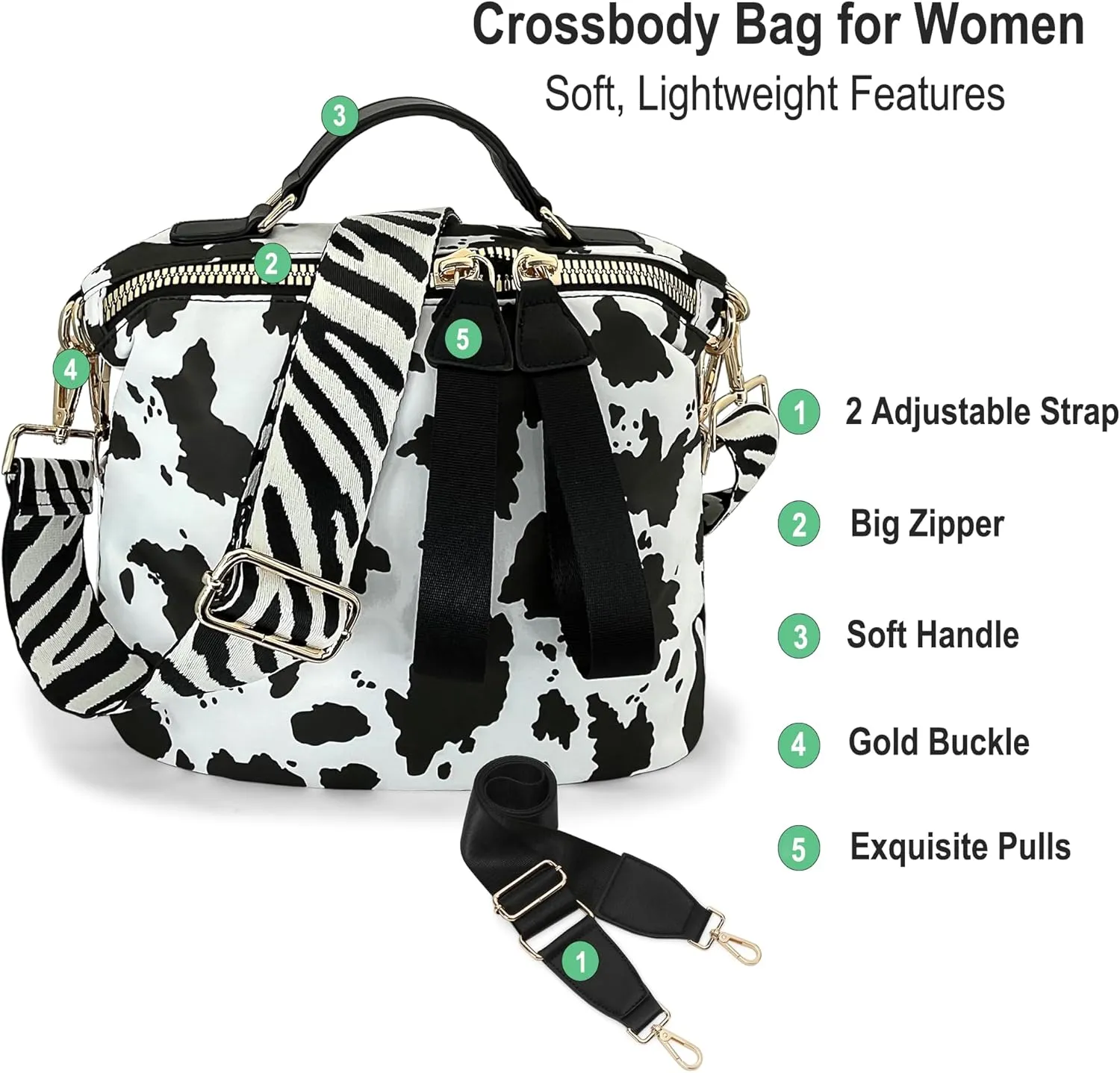 Women's Crossbody Bag - Soft Cloth Shoulder Bag, Lightweight Waterproof Purse, Stylish Slash-Proof Casual Bag