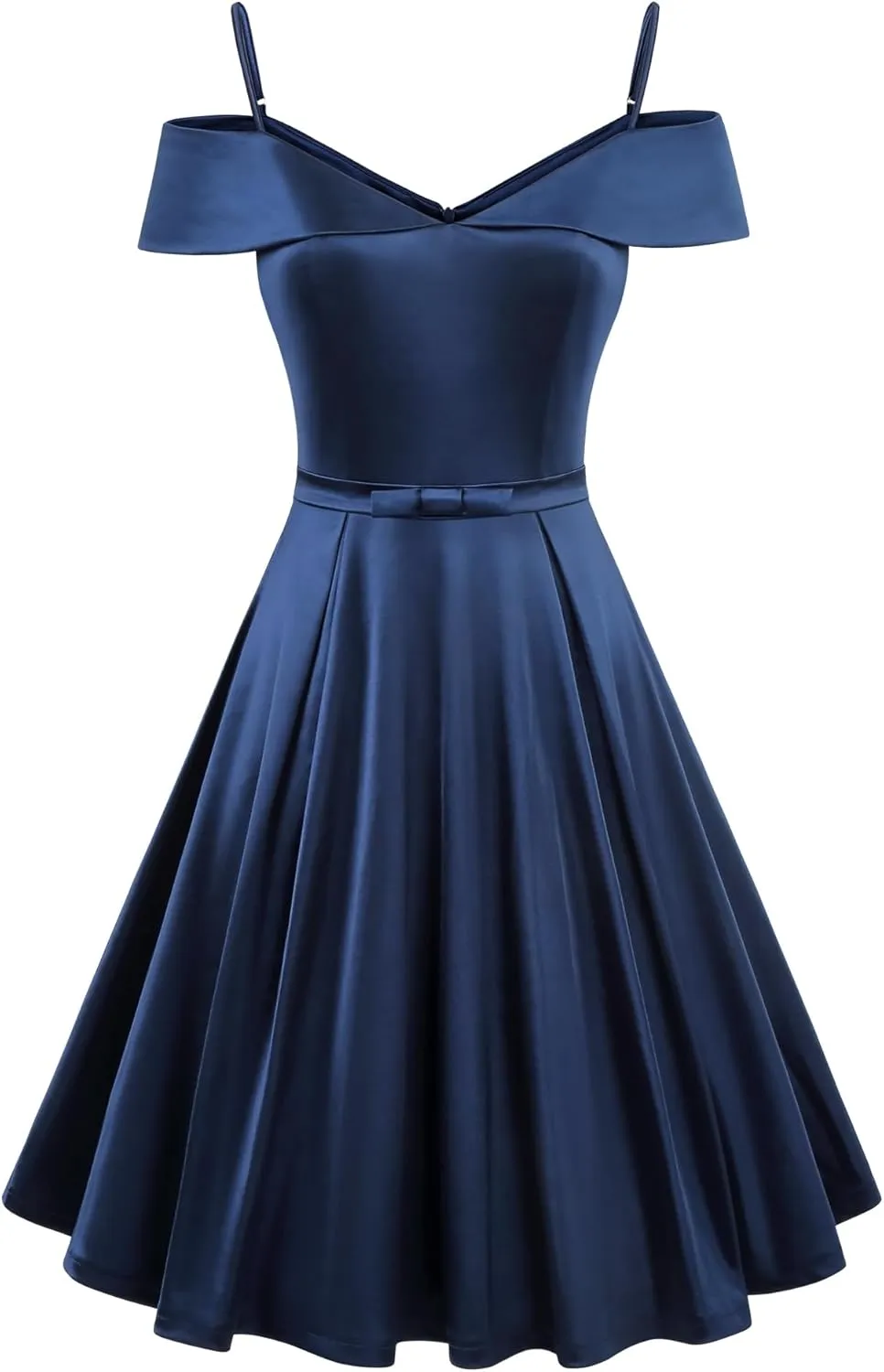 Women's Elegant Cold Shoulder Ruffle Trim Wedding Party Swing Dress