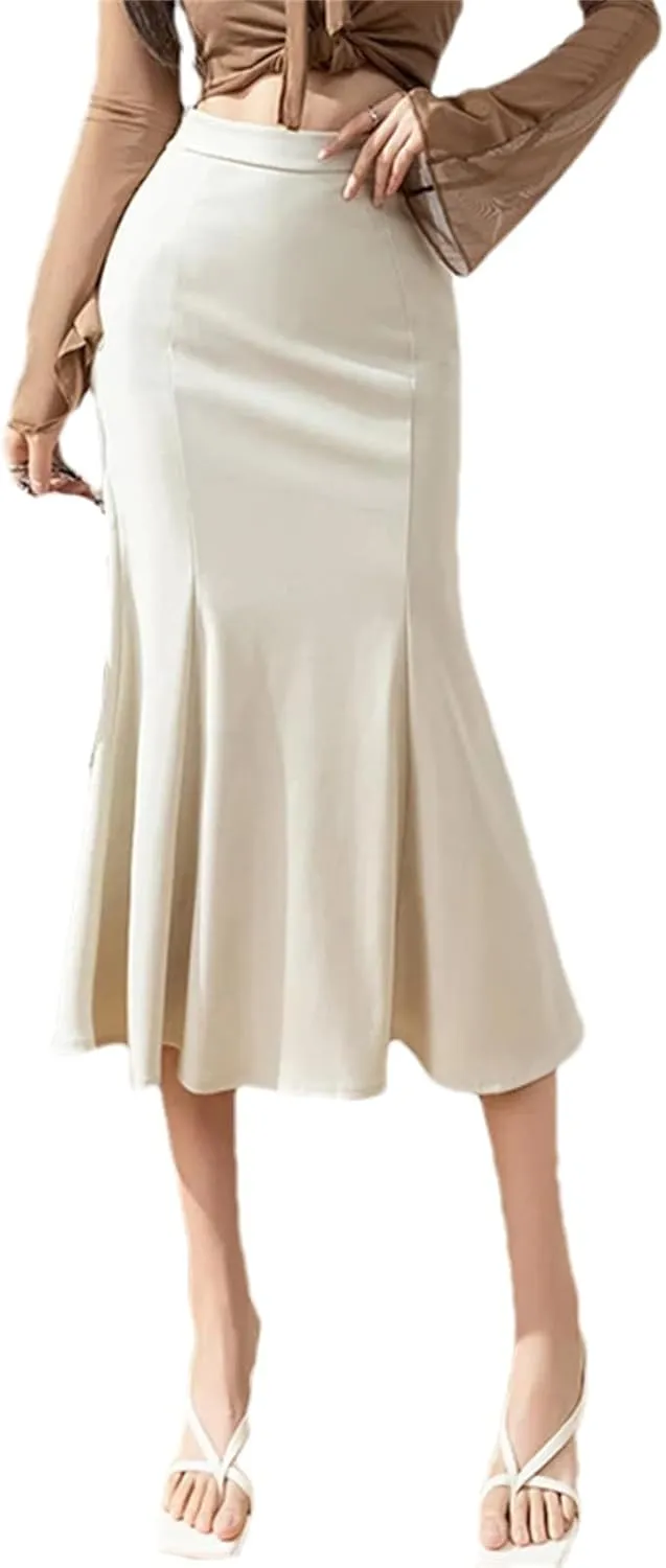 Women's Elegant Trumpet Skirt  Casual Slim Mid-Long Office Fishtail Pencil Skirt for Work