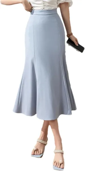 Women's Elegant Trumpet Skirt  Casual Slim Mid-Long Office Fishtail Pencil Skirt for Work