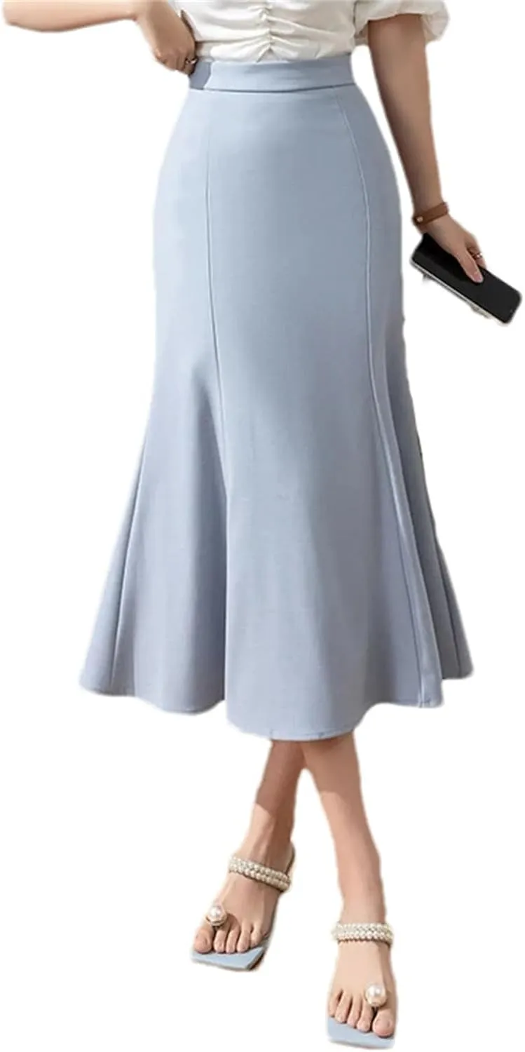 Women's Elegant Trumpet Skirt  Casual Slim Mid-Long Office Fishtail Pencil Skirt for Work