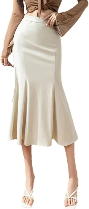 Women's Elegant Trumpet Skirt  Casual Slim Mid-Long Office Fishtail Pencil Skirt for Work