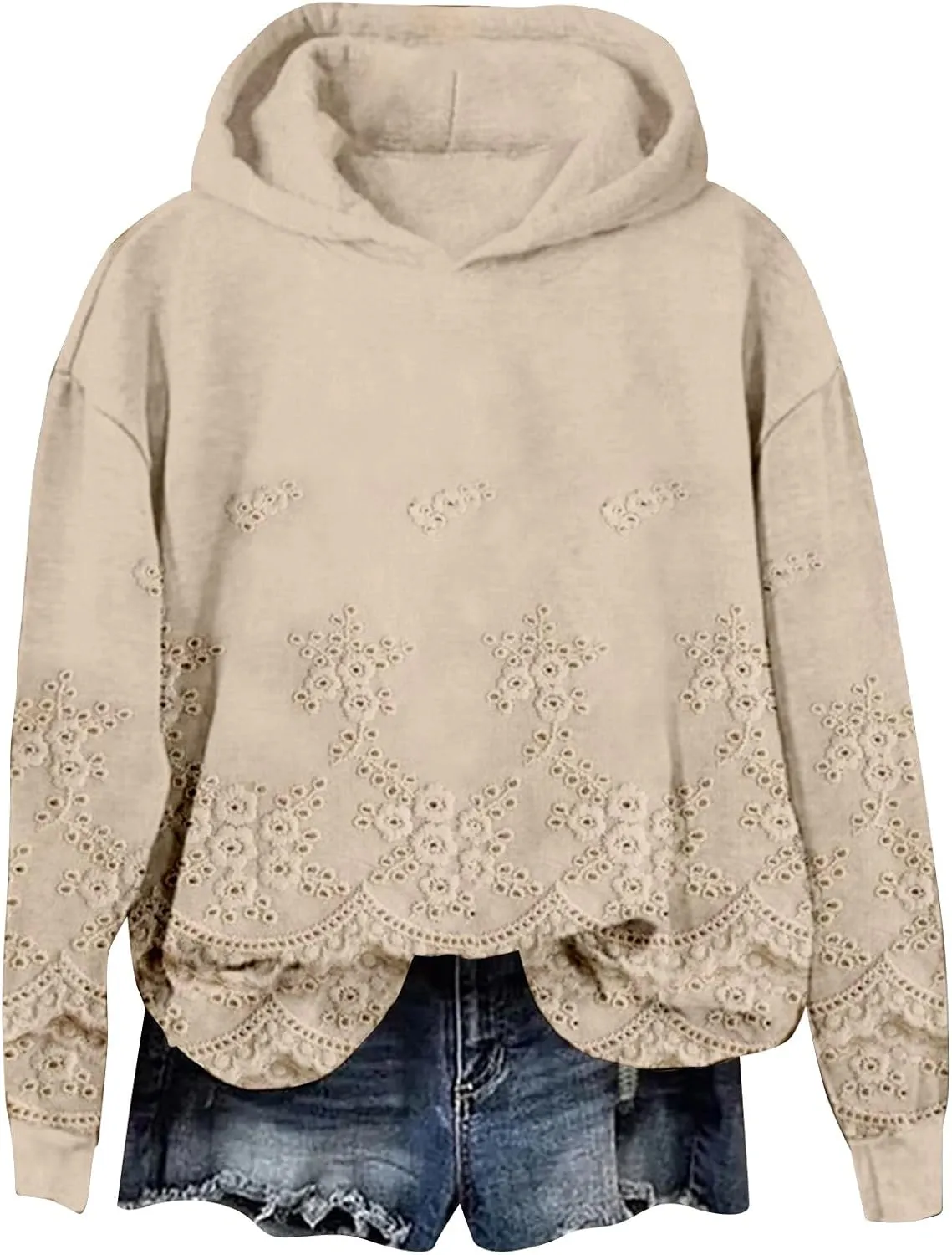Women's Floral Lace Printed Hoodies Oversized Long Sleeve Pullover Sweatshirt Soft Fall Winter Athleisure Outfits